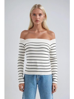 Lijuri Çizgili Madonna Yaka Basic Kazak  1397