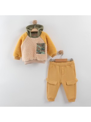 Aden Kapşonlu Peluş Kumaş Kışlık 2 Li Erkek Bebek Takımı