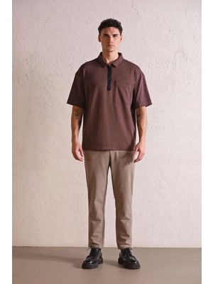 gmg firenze Polo Yaka Patı Fermuarlı Cepli Erkek T-Shirt