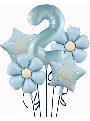 Parti Sürprizi Mavi Happy Birthday 2 Yaş Folyo Balon Set