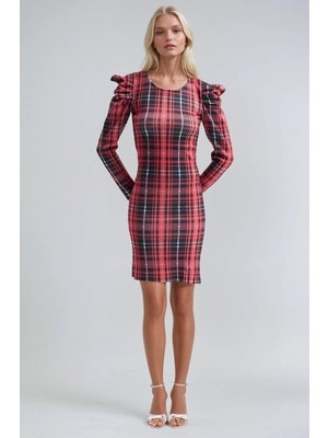 Lijuri Ekose Desenli Midi Elbise  2957