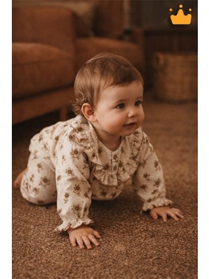 Baby Hola Fırfır Yakalı Çiçek Desenli Müslin Kız Bebek Üst ve Pantolon Ikili Set Takım Babyhola 2010