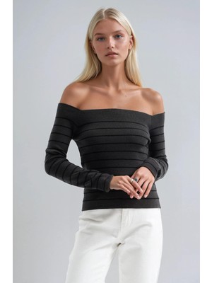 Lijuri Çizgili Madonna Yaka Basic Kazak  1397