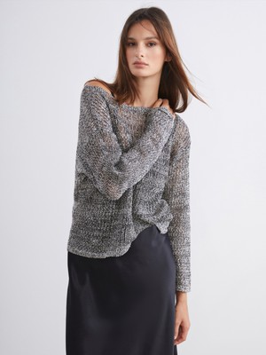 Soulife Kayık Yaka Ajurlu Kadın Triko Kazak