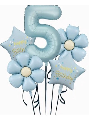 Parti Sürprizi Mavi Happy Birthday 5 Yaş Folyo Balon Set