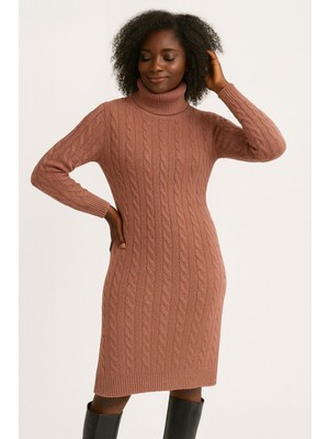 Deep Beach Saç Örgü Detaylı Triko Elbise