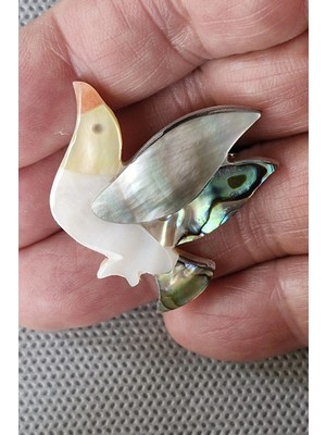 Pozitif Doğal Taş Abalon Shell Kuş Motifi Sedef Broş BR10-5