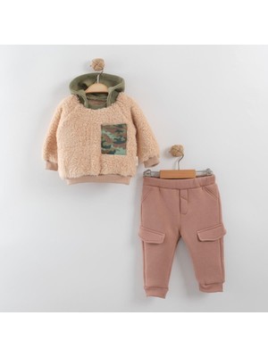 Aden Kapşonlu Peluş Kumaş Kışlık 2 Li Erkek Bebek Takımı