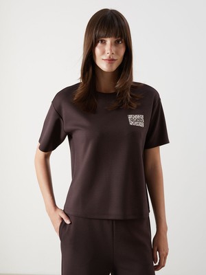 Lc Waikiki Yeni Sezon Bisiklet Yaka Baskılı Kadın Tişört