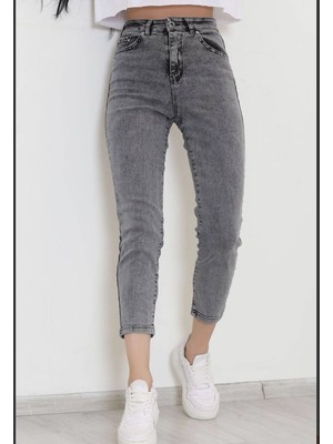 Kot Pantolon Gri Renk Orta Bel Jean