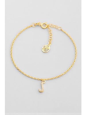 So CHIC J Harfi 18 Ayar Sarı Altın Kaplama 18 Cm Gümüş Bileklik