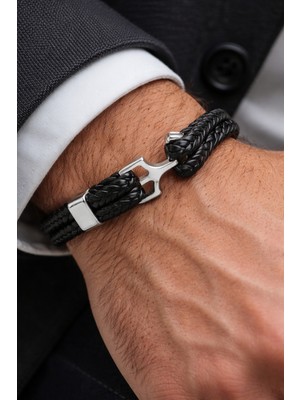 Herşey Nota Shadow Knot – Hakiki Deri Örgü Çelik Detay Erkek BILEKLIK50-677