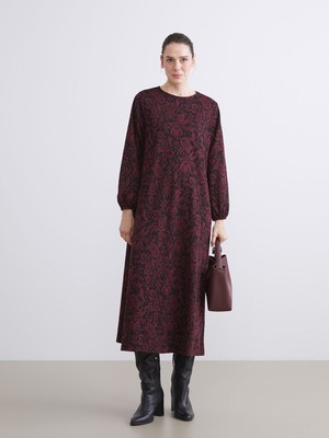 Lc Waikiki Yeni Sezon Büyük Beden Bisiklet Yaka Desenli Elbise