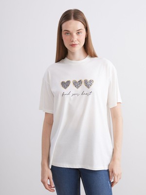 Lc Waikiki Yeni Sezon Bisiklet Yaka Baskılı Kadın Tişört