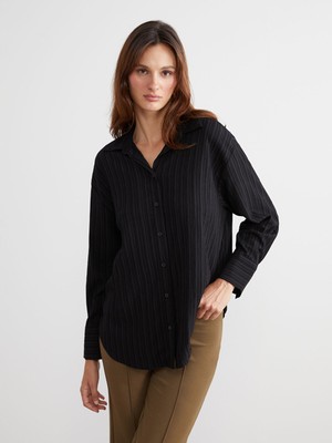 Lc Waikiki Yeni Sezon Çizgili Keten Karışımlı Oversize Kadın Gömlek