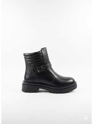 Öztürk Marka Kısa Topuklu Kemer Tokalı Kadın Deri Içi Kürklü Bot MARKA-856