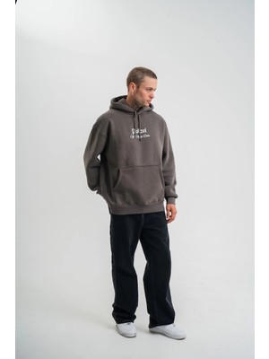 Alfanora Erkek Double Oversize Kapüşonlu Sweatshirt 3 Iplik Pamuklu Göğüs Nakışlı Premium Kalite – Antrasit