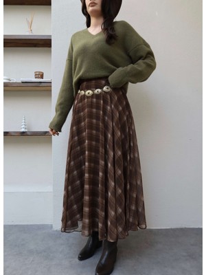 Esra Helvacı Ekose Desen Tül Etek