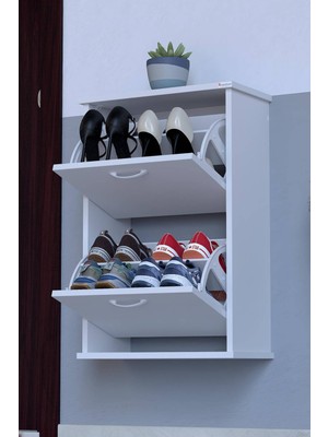 Lina Vella Home Nil Asma Kapı Önü 72 x 78 x 26 Cm’ Lik 2 Düşer Kapak 4 Göz Bölmeli Ayakkabılık