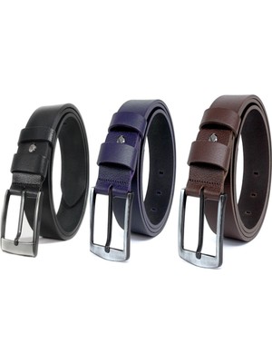 Derikem 3'lü Erkek %100 Hakiki Manda Derisi Erkek Kot Kemeri 4,5 cm Siyah-Lacivert-Kahverengi