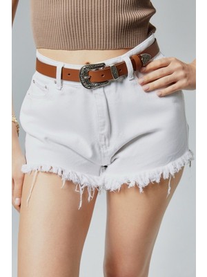 Derikem %100 Hakiki Kadın Kemeri 2,5 cm Şık Antik Gümüş Toka Desenli Kemer