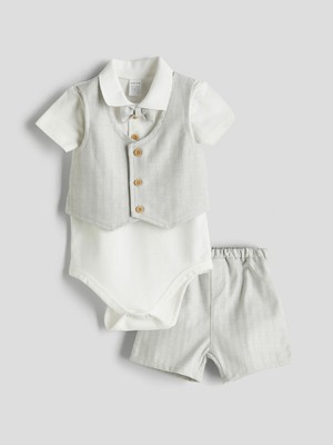 Lc Waikiki Yeni Sezon Erkek Bebek Gömlek Şort ve Yelek 3'lü Takım