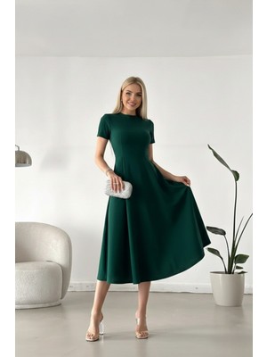 Alpaco Kadın Kısa Kollu Cepli Uzun Krep Kumaş Elbise