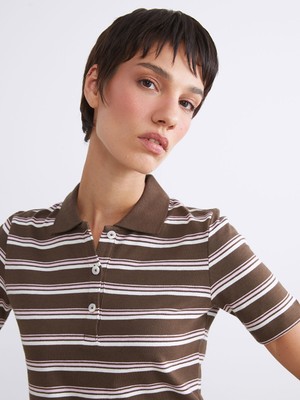 Lc Waikiki Yeni Sezon Polo Yaka Çizgili Kadın Tişört