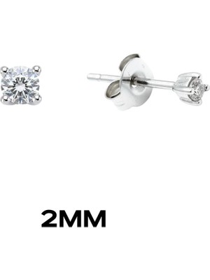 Oya Silver Yuvarlak Tırnaklı Zirkon Tektaş Rodyumlu Vidalı Unisex Gümüş Küpe 2mm [OYSY139]