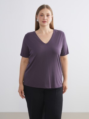 Lc Waikiki Yeni Sezon V Yaka Modal Karışımlı Kadın Tişört