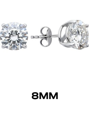 Oya Silver Yuvarlak Tırnaklı Zirkon Tektaş Rodyumlu Vidalı Unisex Gümüş Küpe 8mm [OYSY139]