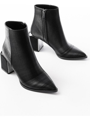 Zerenyus ZRİN-410 Premium Siyah Fermuarlı Topuklu Kadın Günlük Bot