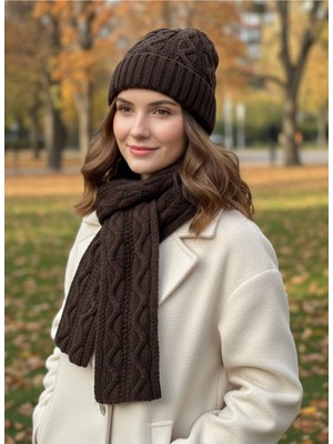 Derikem Kadın Yün Kışlık Şık Örme Bere ve Atkı Ikili Set Takım