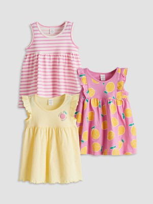 Lc Waikiki Yeni Sezon Bisiklet Yaka Kız Bebek Penye Elbise 3'lü