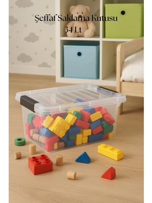 İntora 34 L Şeffaf Saklama Kutusu & Düzenleme Kutusu & Oyuncak Kutusu