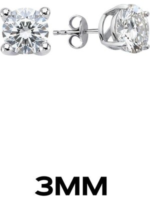 Oya Silver Yuvarlak Tırnaklı Zirkon Tektaş Rodyumlu Vidalı Unisex Gümüş Küpe 3mm [OYSY139]