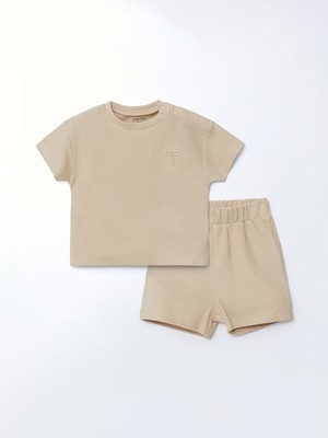 Lc Waikiki Yeni Sezon Basic Waffle Erkek Bebek Tişört ve Şort 2'li