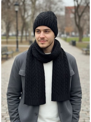 Derikem Erkek Yün Kışlık Örme Bere Atkı Ikili Set Takım