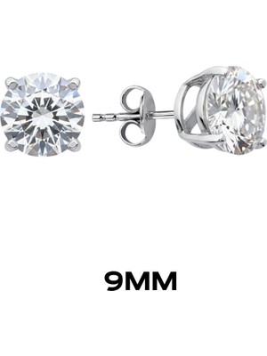 Oya Silver Yuvarlak Tırnaklı Zirkon Tektaş Rodyumlu Vidalı Unisex Gümüş Küpe 9mm [OYSY139]