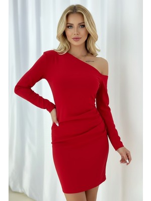 Alpaco Kadın Tek Omuz Asimetrik Kesim Bodycon Elbise
