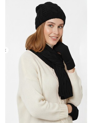 Derikem Kadın Kışlık Lüks Örgü Bere, Atkı ve Eldiven Takımı