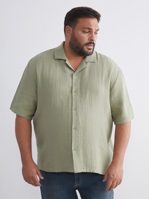 Lc Waikiki Yeni Sezon Büyük Beden Resort Yaka Kısa Kollu Müslin Erkek Gömlek