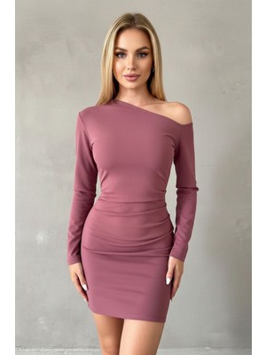 Alpaco Kadın Tek Omuz Asimetrik Kesim Bodycon Elbise
