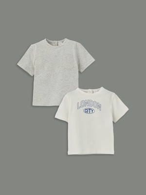 Lc Waikiki Yeni Sezon Bisiklet Yaka Baskılı Erkek Bebek Tişört 2'li