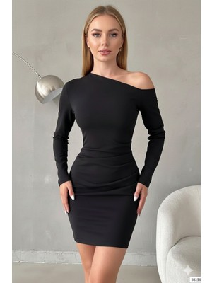Alpaco Kadın Tek Omuz Asimetrik Kesim Bodycon Elbise