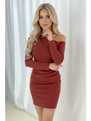 Alpaco Kadın Tek Omuz Asimetrik Kesim Bodycon Elbise