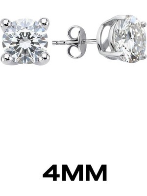 Oya Silver Yuvarlak Tırnaklı Zirkon Tektaş Rodyumlu Vidalı Unisex Gümüş Küpe 4mm [OYSY139]