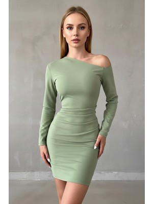 Alpaco Kadın Tek Omuz Asimetrik Kesim Bodycon Elbise