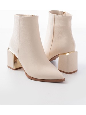 Zerenyus ZRİN-410 Premium Bej Fermuarlı Topuklu Kadın Günlük Bot