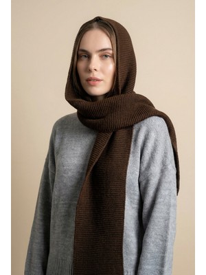 Kadın Kapüşonlu Kalın Triko Atkı – Kahve